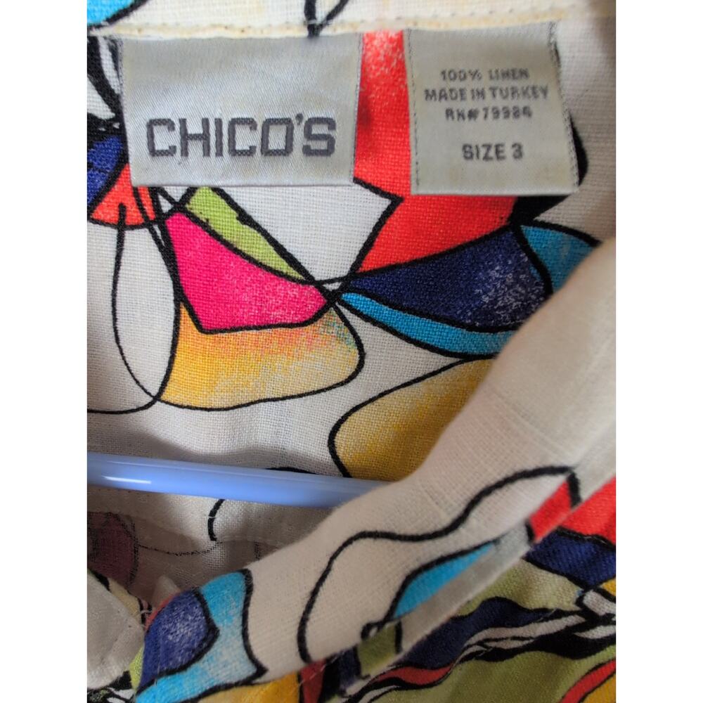 Chicos white floral linen button up top Size 3/ XL Retro Lagenlook Boho Coastal - Picture 3 of 5